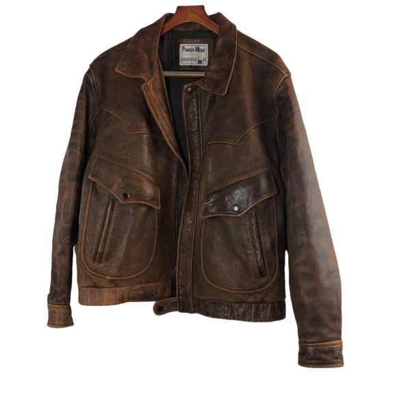 Pioneer Wear Distressed Men's Bomber Style Brown Lamb Leather Jacket Size 44 - Picture 12 of 16